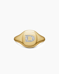 DY Initial Pinky Ring in 18K Yellow Gold with Diamond D, 9.8mm