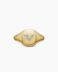DY Initial Pinky Ring in 18K Yellow Gold with Diamond V, 9.8mm