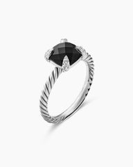 Chatelaine® Ring in Sterling Silver with Black Onyx and Diamonds, 8mm