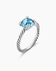 Chatelaine® Ring in Sterling Silver with Blue Topaz and Diamonds, 8mm