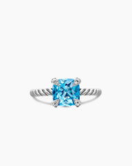Chatelaine® Ring in Sterling Silver with Blue Topaz and Diamonds, 8mm