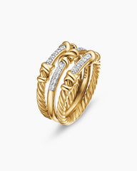 Petite Helena Wrap Three Row Ring in 18K Yellow Gold with Diamonds, 12mm