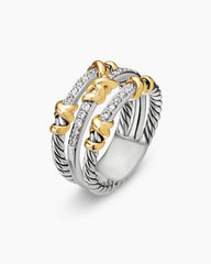Petite Helena Wrap Three Row Ring in Sterling Silver with 18K Yellow Gold and Diamonds, 12mm