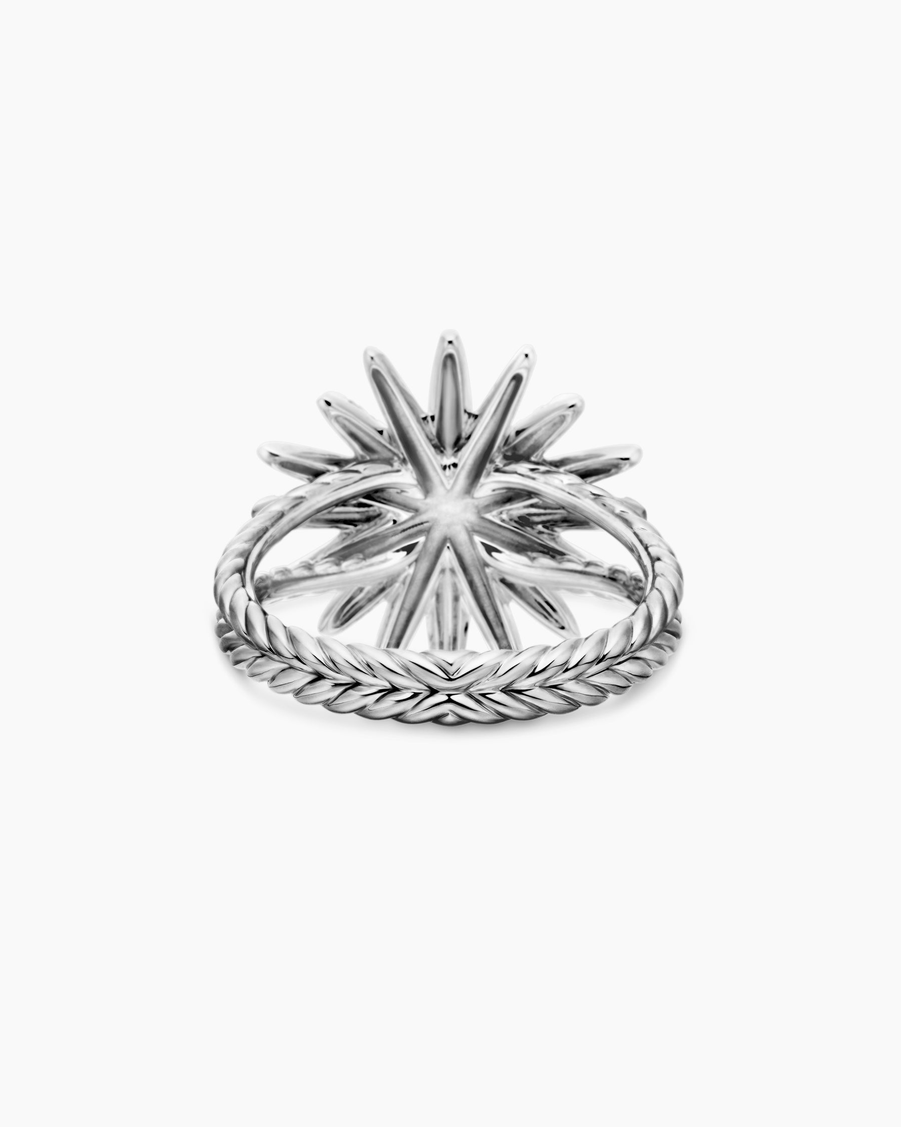 Starburst Ring in Sterling Silver with Diamonds, 19mm