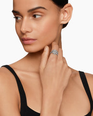 Starburst Ring in Sterling Silver with Diamonds, 19mm