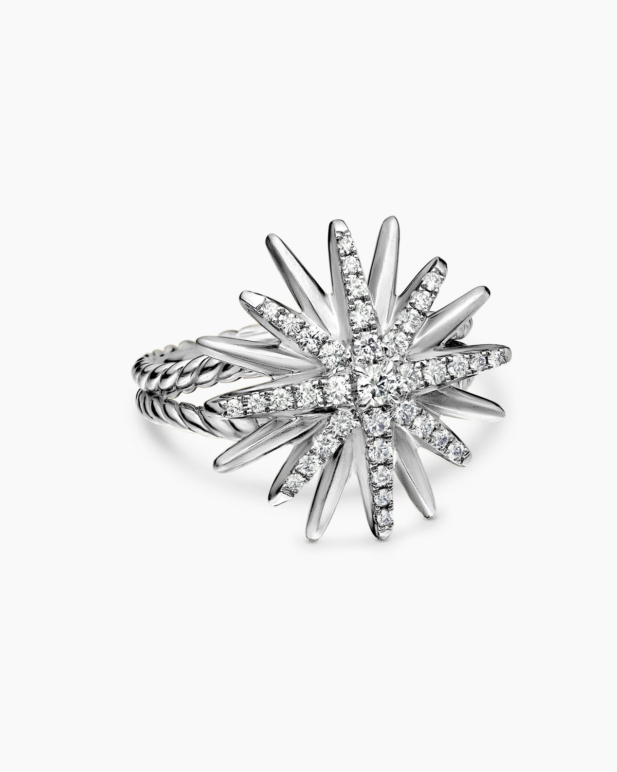 Starburst Ring in Sterling Silver with Diamonds, 19mm