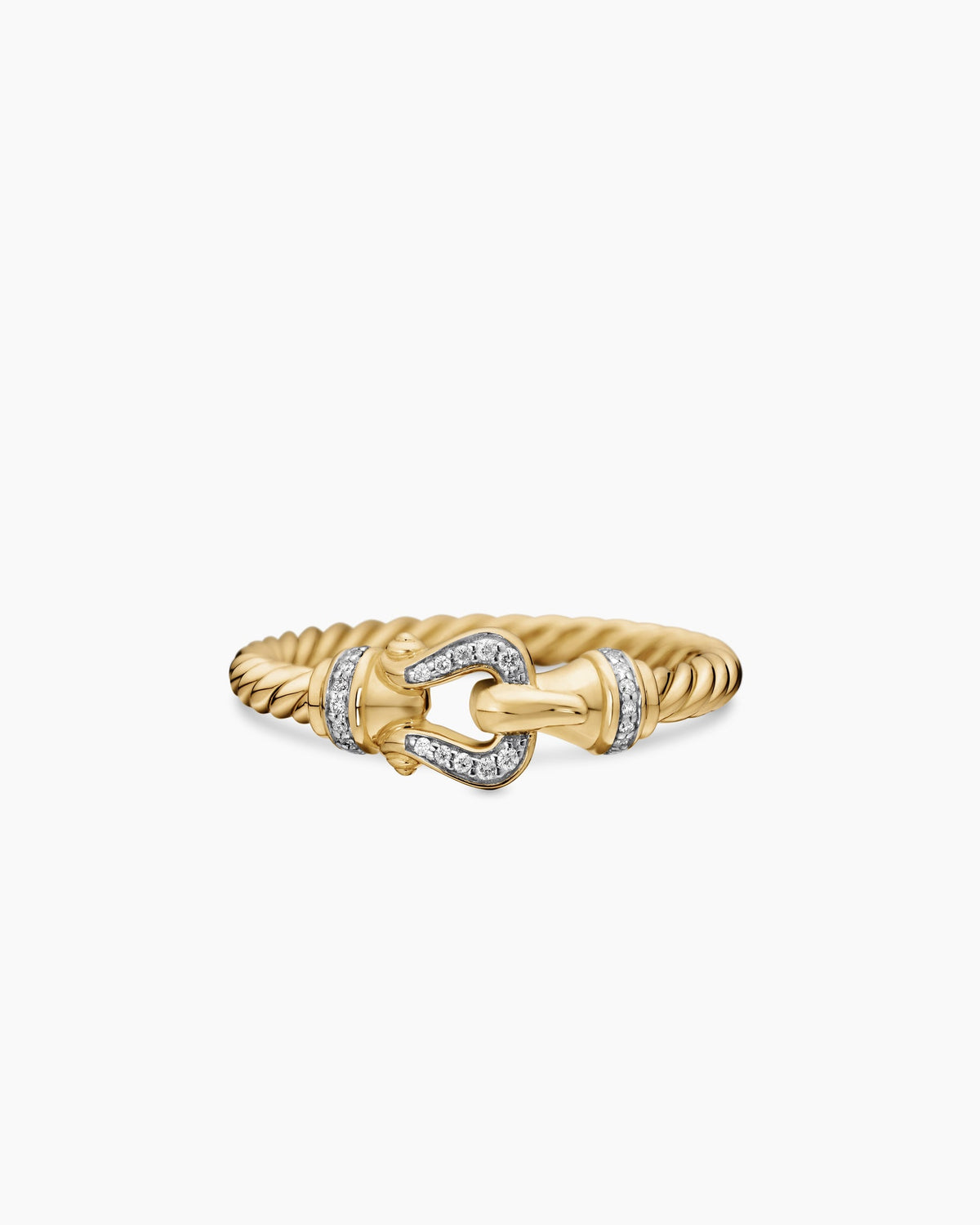 Petite Buckle Ring in 18K Yellow Gold with Diamonds, 2mm