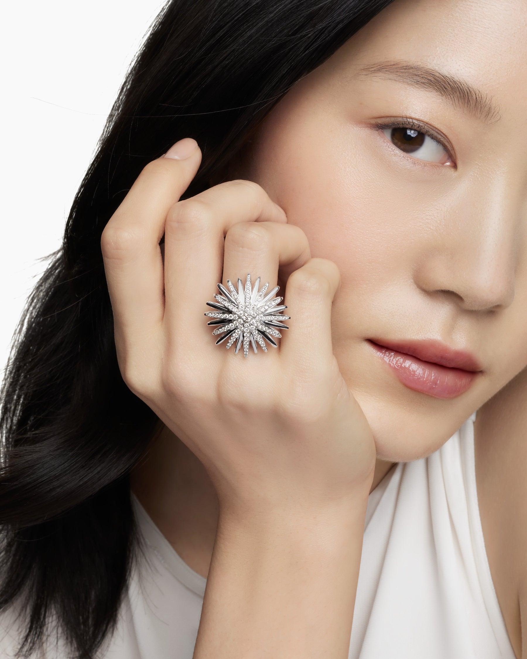 Starburst Ring in Sterling Silver with Diamonds, 28mm