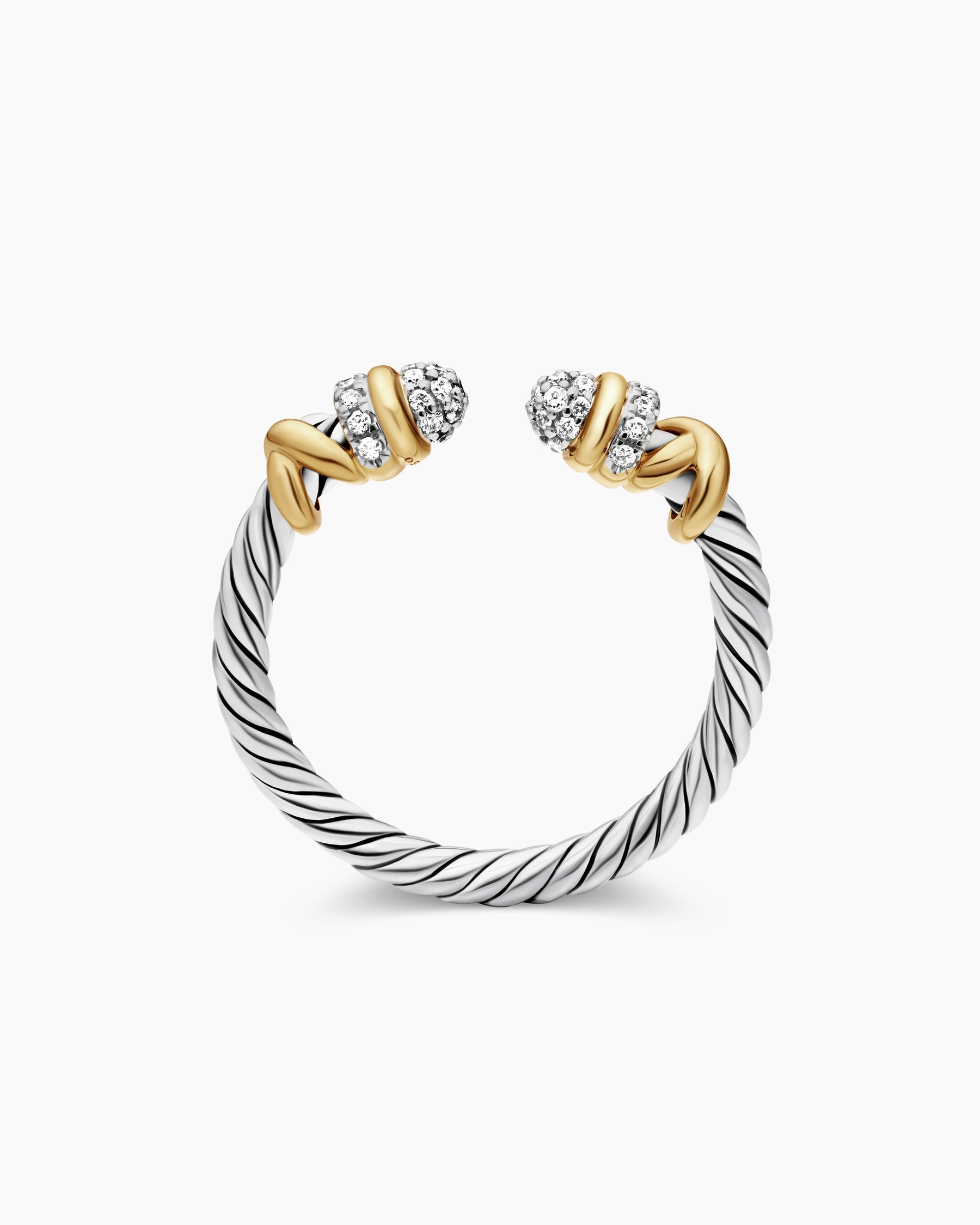Petite Helena Open Ring in Sterling Silver with 18K Yellow Gold and Diamonds, 2.5mm