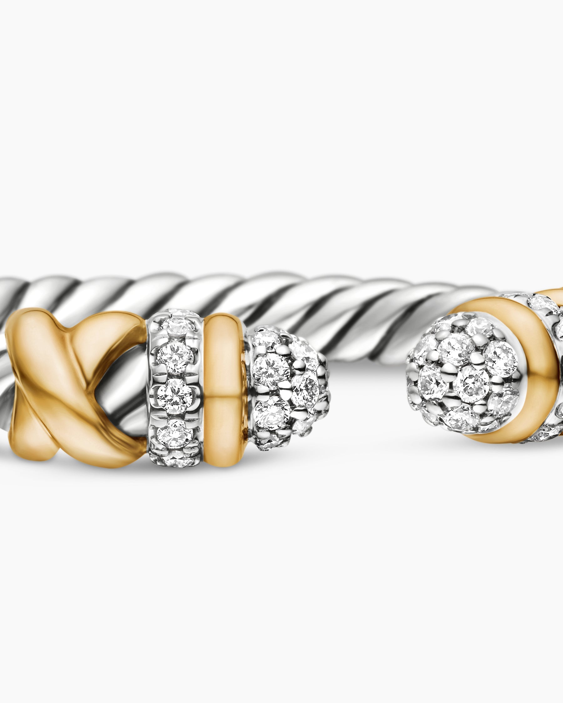 Petite Helena Open Ring in Sterling Silver with 18K Yellow Gold and Diamonds, 2.5mm