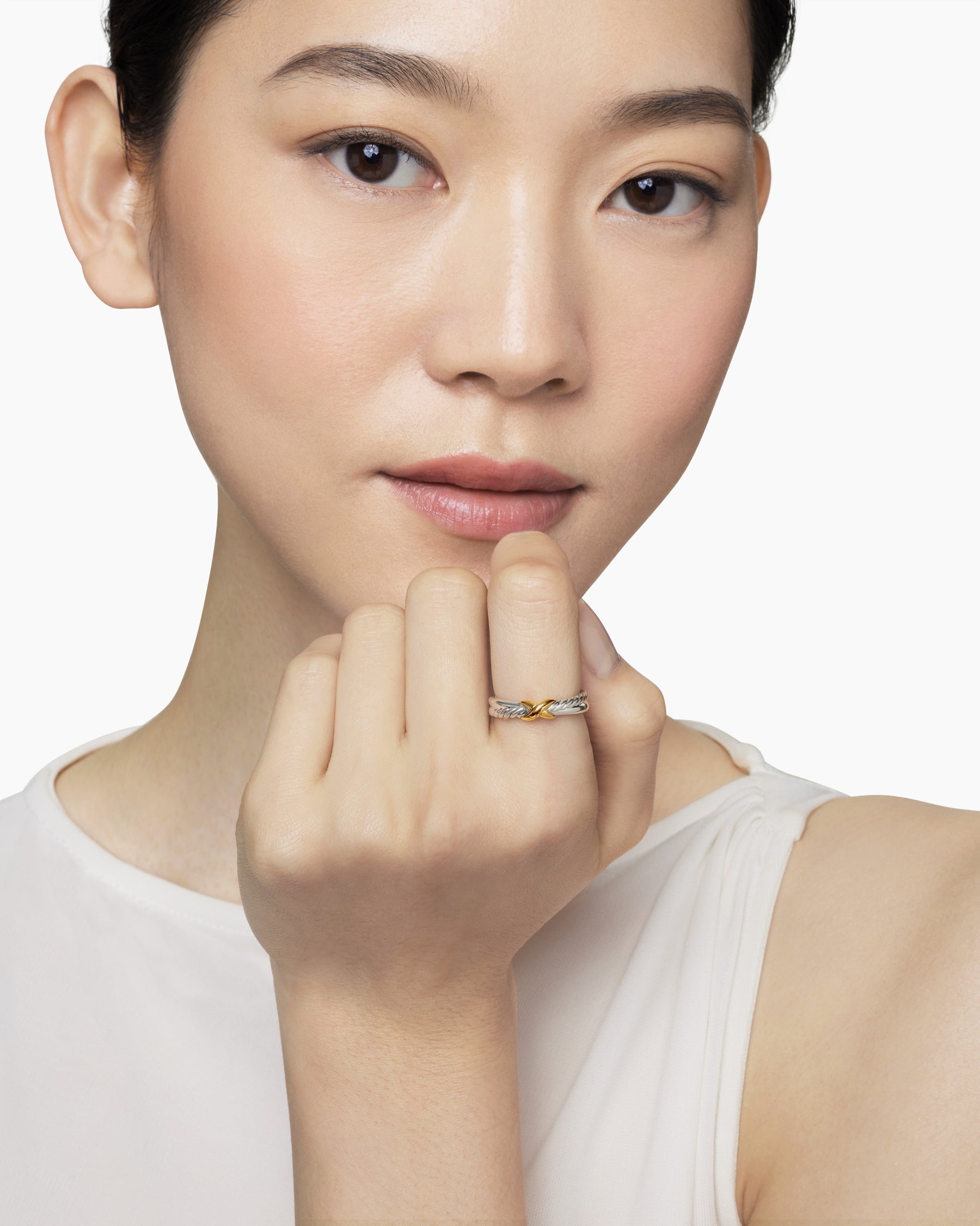 Petite X Ring in Sterling Silver with 18K Yellow Gold, 4mm
