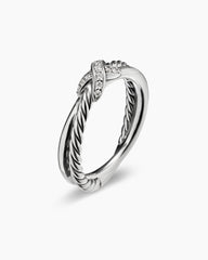 Petite X Ring in Sterling Silver with Diamonds, 4mm