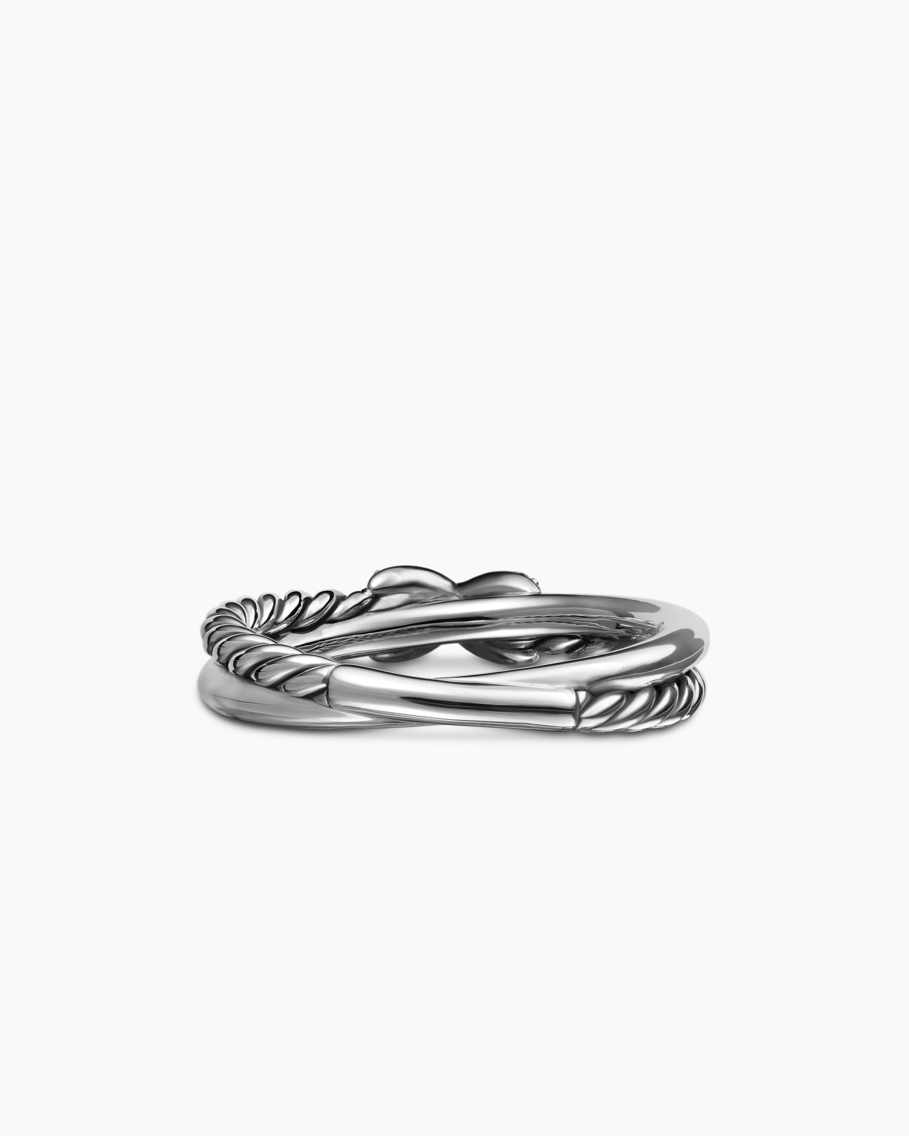 Petite X Ring in Sterling Silver with Diamonds, 4mm