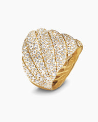 Sculpted Cable Ring in 18K Yellow Gold with Diamonds, 20mm