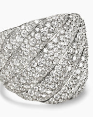 Sculpted Cable Ring in 18K White Gold with Diamonds, 20mm