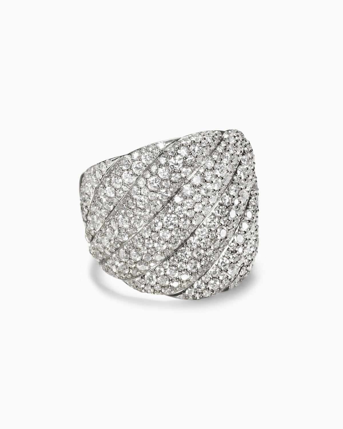 Sculpted Cable Ring in 18K White Gold with Diamonds, 20mm