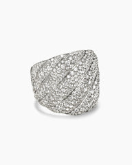 Sculpted Cable Ring in 18K White Gold with Diamonds, 20mm