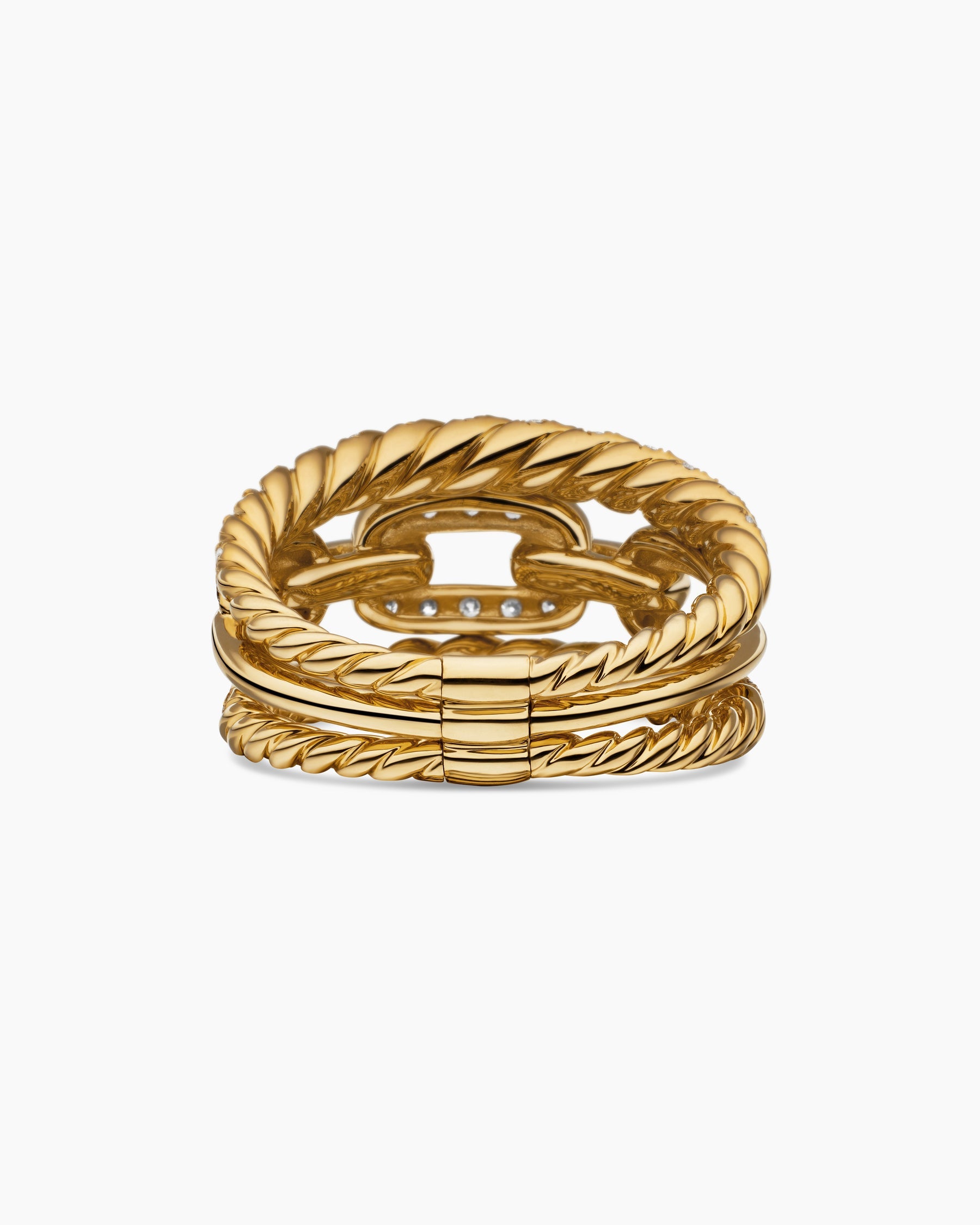 Stax Three Row Ring in 18K Yellow Gold with Diamonds, 14mm
