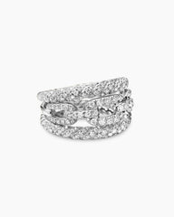 Stax Three Row Ring in 18K White Gold with Diamonds, 14mm