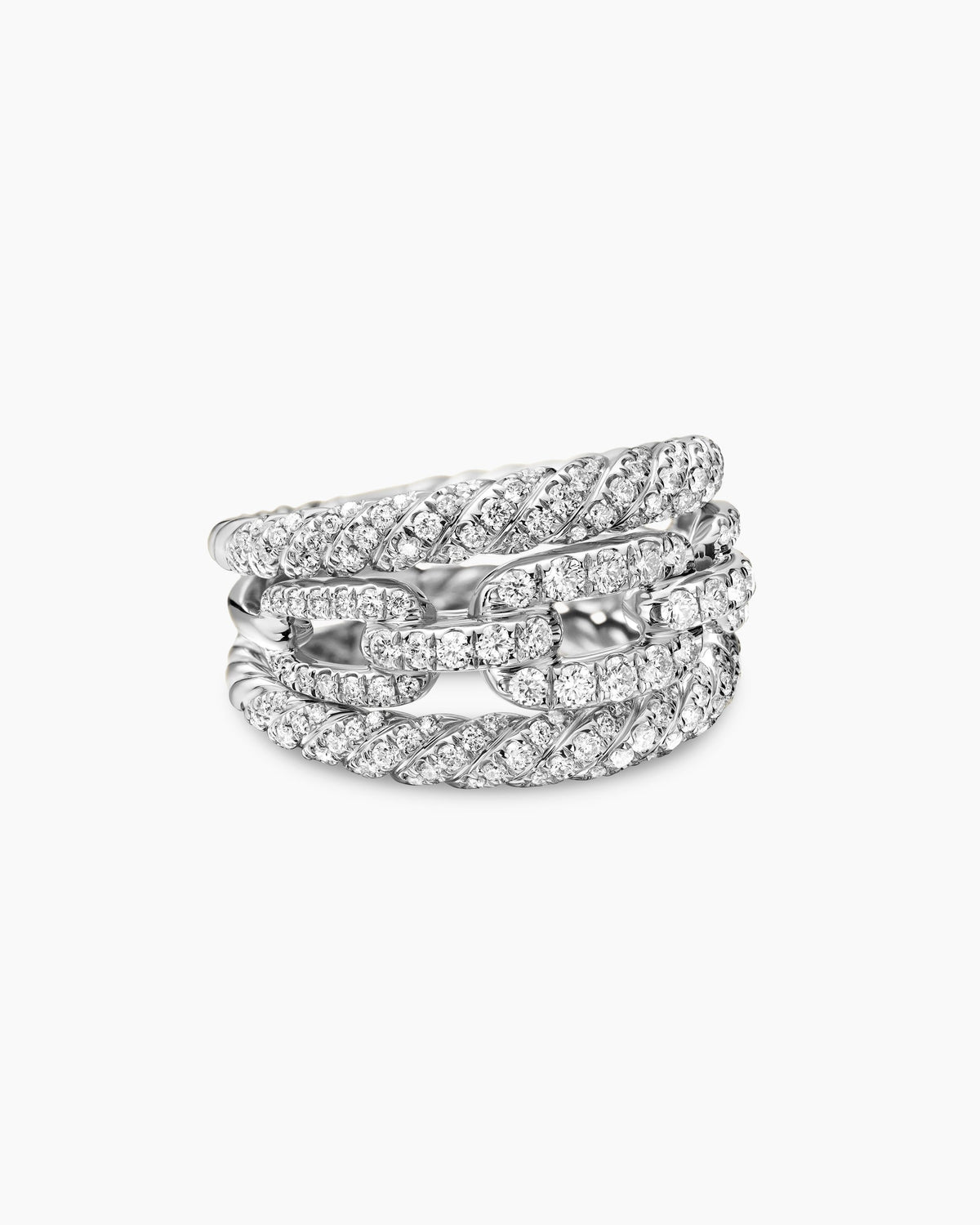 Stax Three Row Ring in 18K White Gold with Diamonds, 14mm