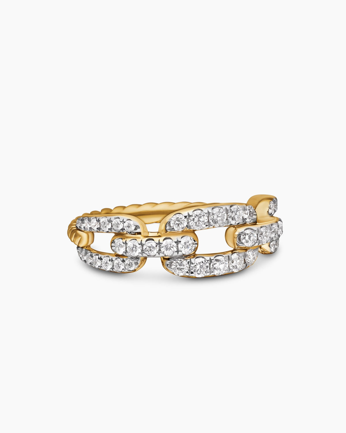 Stax Chain Link Ring in 18K Yellow Gold with Diamonds, 7mm