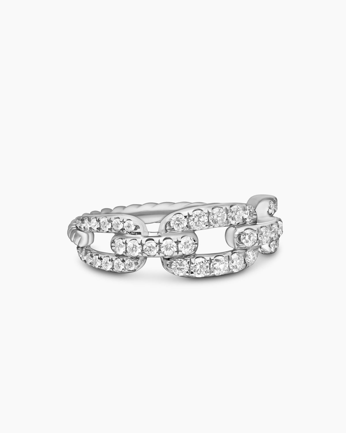 Stax Chain Link Ring in 18K White Gold with Diamonds, 7mm