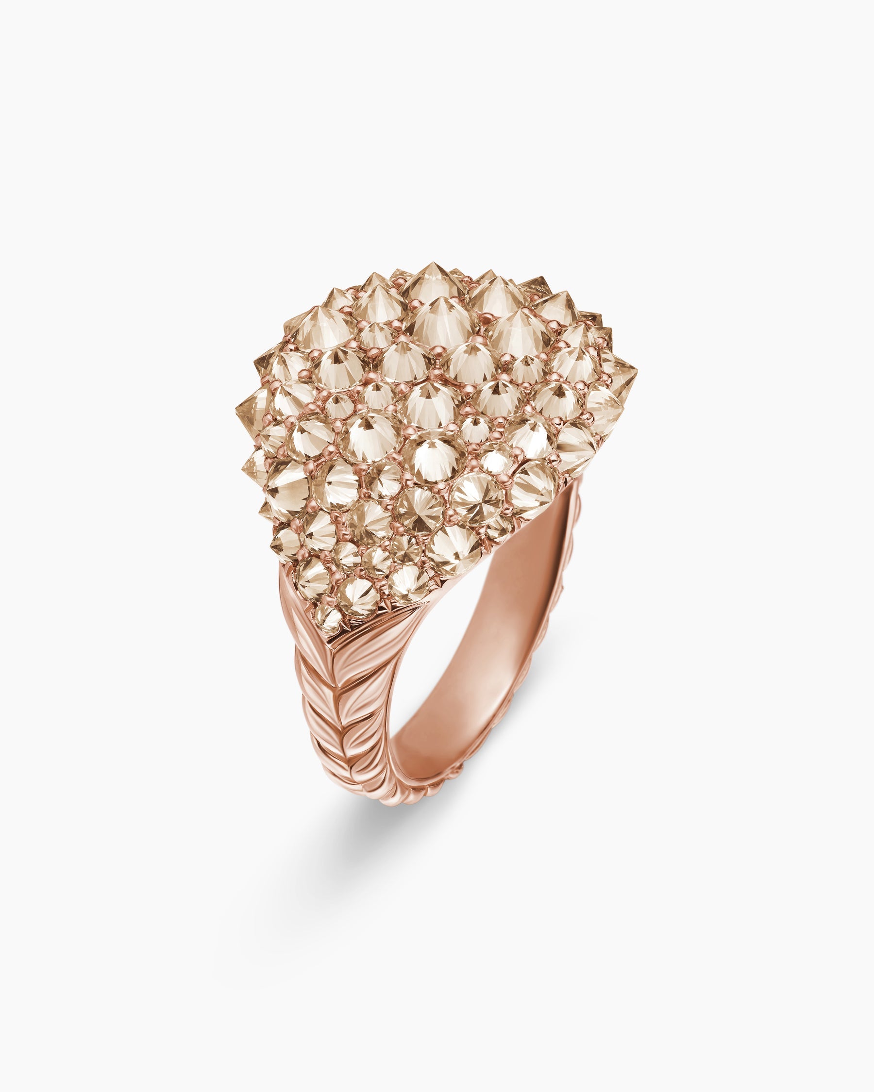 Reverse Set Pavé Pinky Ring in 18K Rose Gold with Cognac Diamonds, 14mm