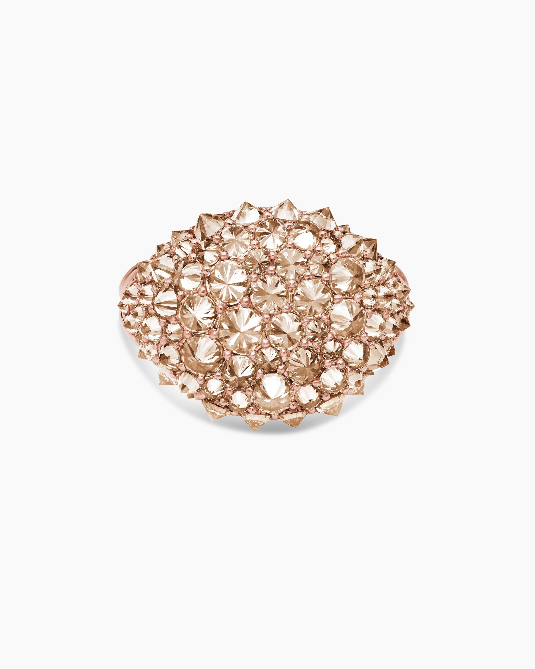 Reverse Set Pavé Pinky Ring in 18K Rose Gold with Cognac Diamonds, 14mm