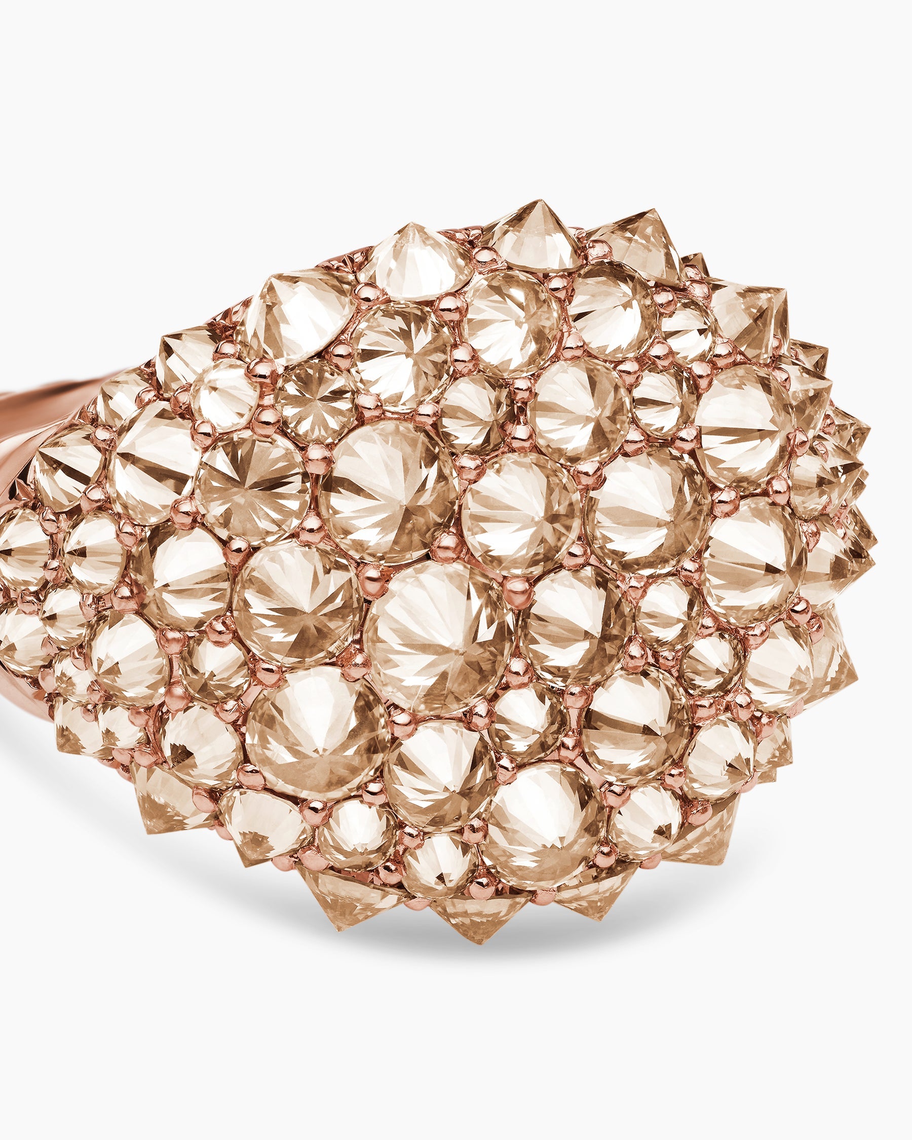 Reverse Set Pavé Pinky Ring in 18K Rose Gold with Cognac Diamonds, 14mm