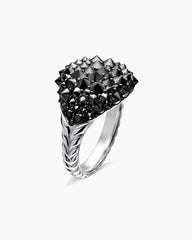 Reverse Set Pavé Pinky Ring in 18K White Gold with Black Diamonds, 14mm