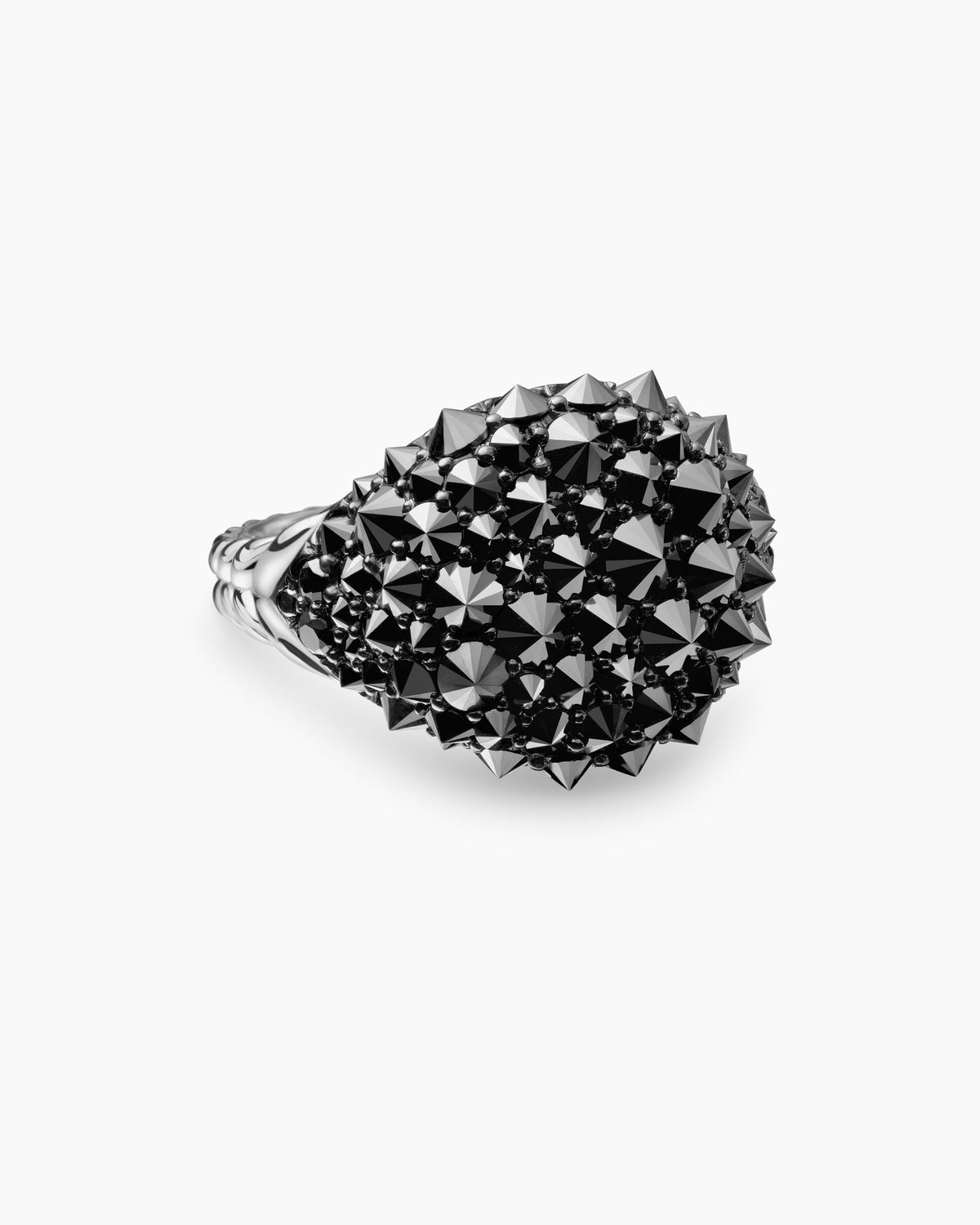 Reverse Set Pavé Pinky Ring in 18K White Gold with Black Diamonds, 14mm