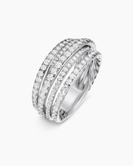 Pavé Crossover Ring in 18K White Gold with Diamonds, 11mm