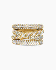 Sculpted Cable Four Row Ring in 18K Yellow Gold with Diamonds, 15mm