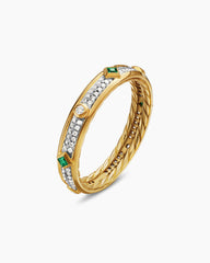 Modern Renaissance® Band Ring in 18K Yellow Gold with Diamonds and Emeralds, 4mm