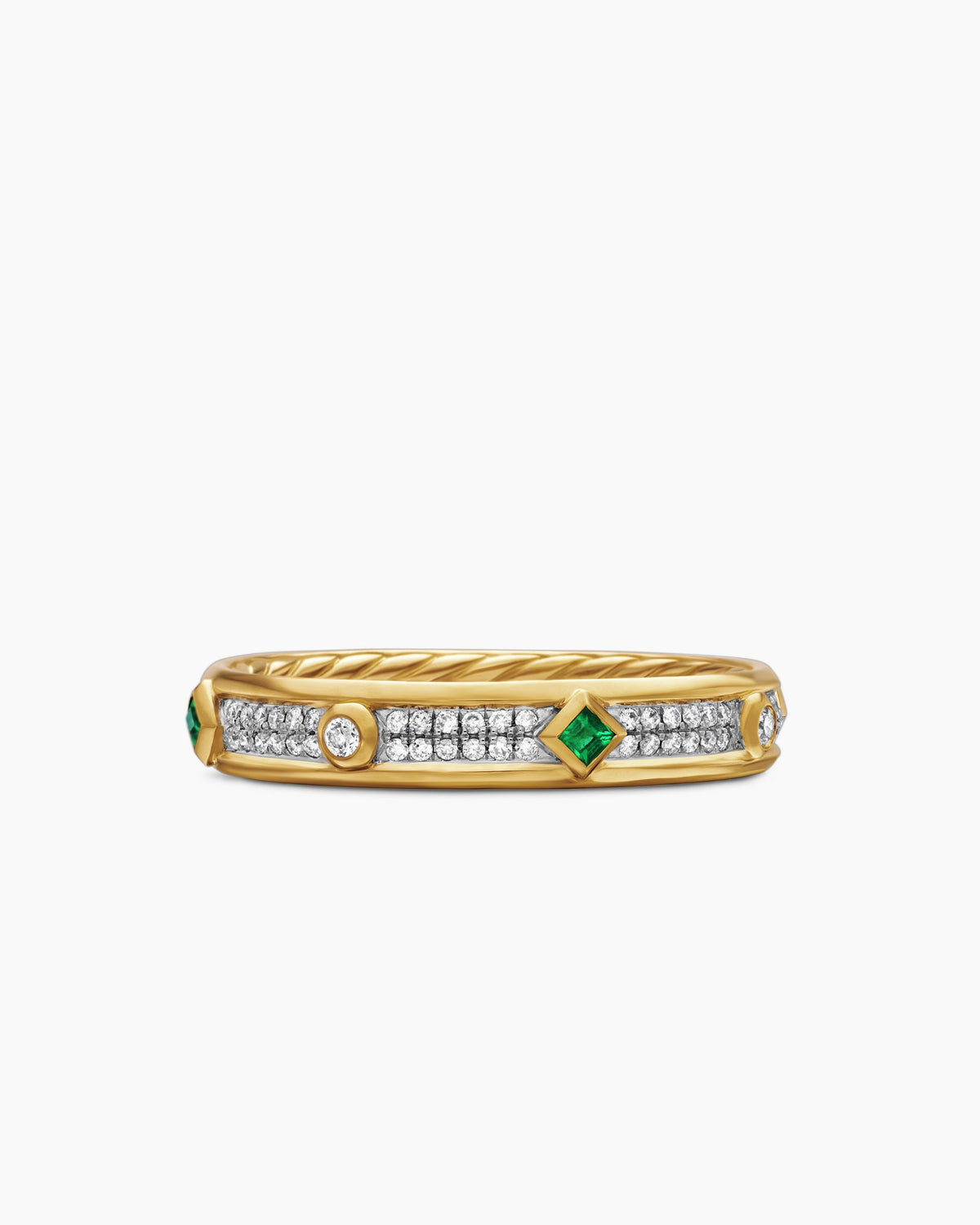 Modern Renaissance® Band Ring in 18K Yellow Gold with Diamonds and Emeralds, 4mm