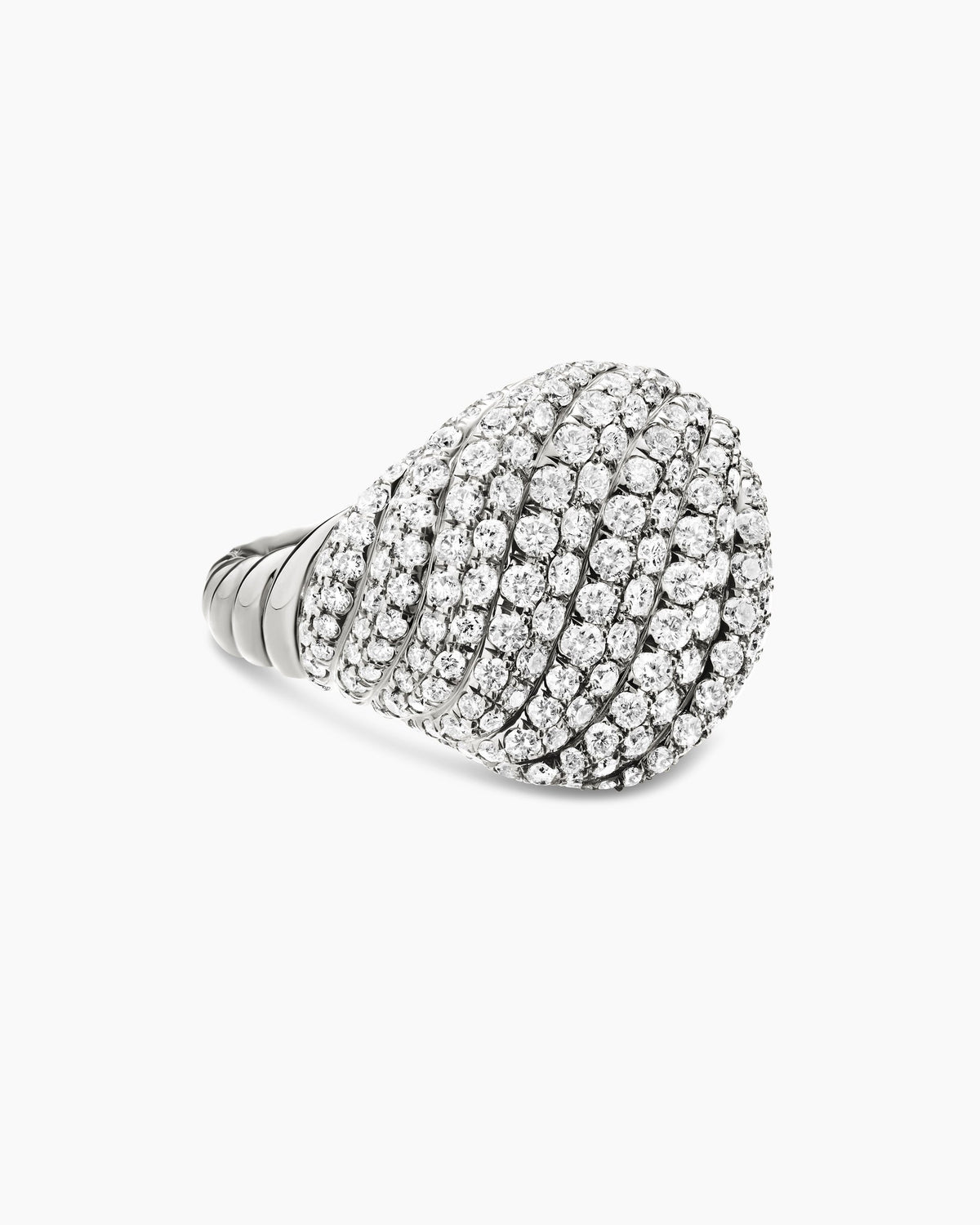 Sculpted Cable Pinky Ring in 18K White Gold with Diamonds, 13mm