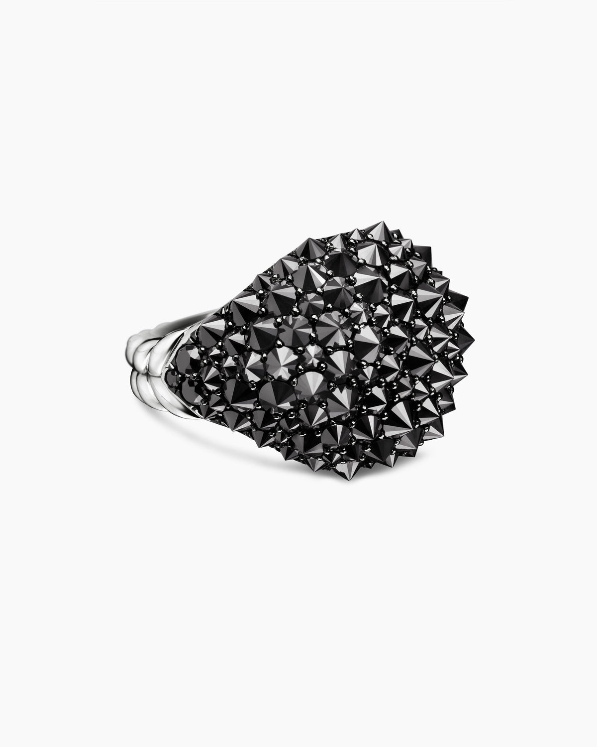 Reverse Set Pavé Signet Ring in 18K White Gold with Black Diamonds, 17.5mm