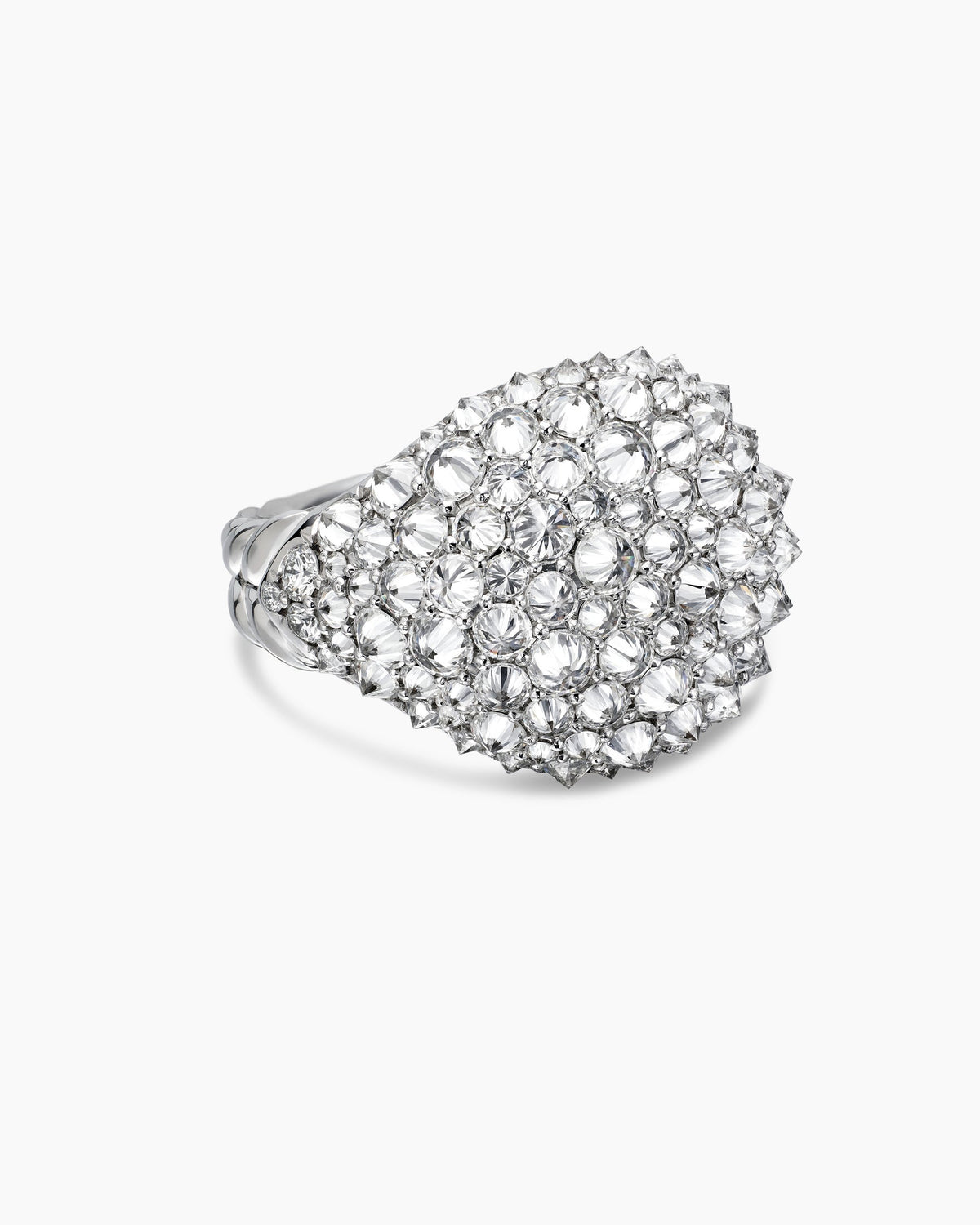 Reverse Set Pavé Signet Ring in 18K White Gold with Diamonds, 17.5mm