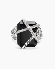 Cable Wrap Ring in Sterling Silver with Black Onyx and Diamonds, 20.4mm