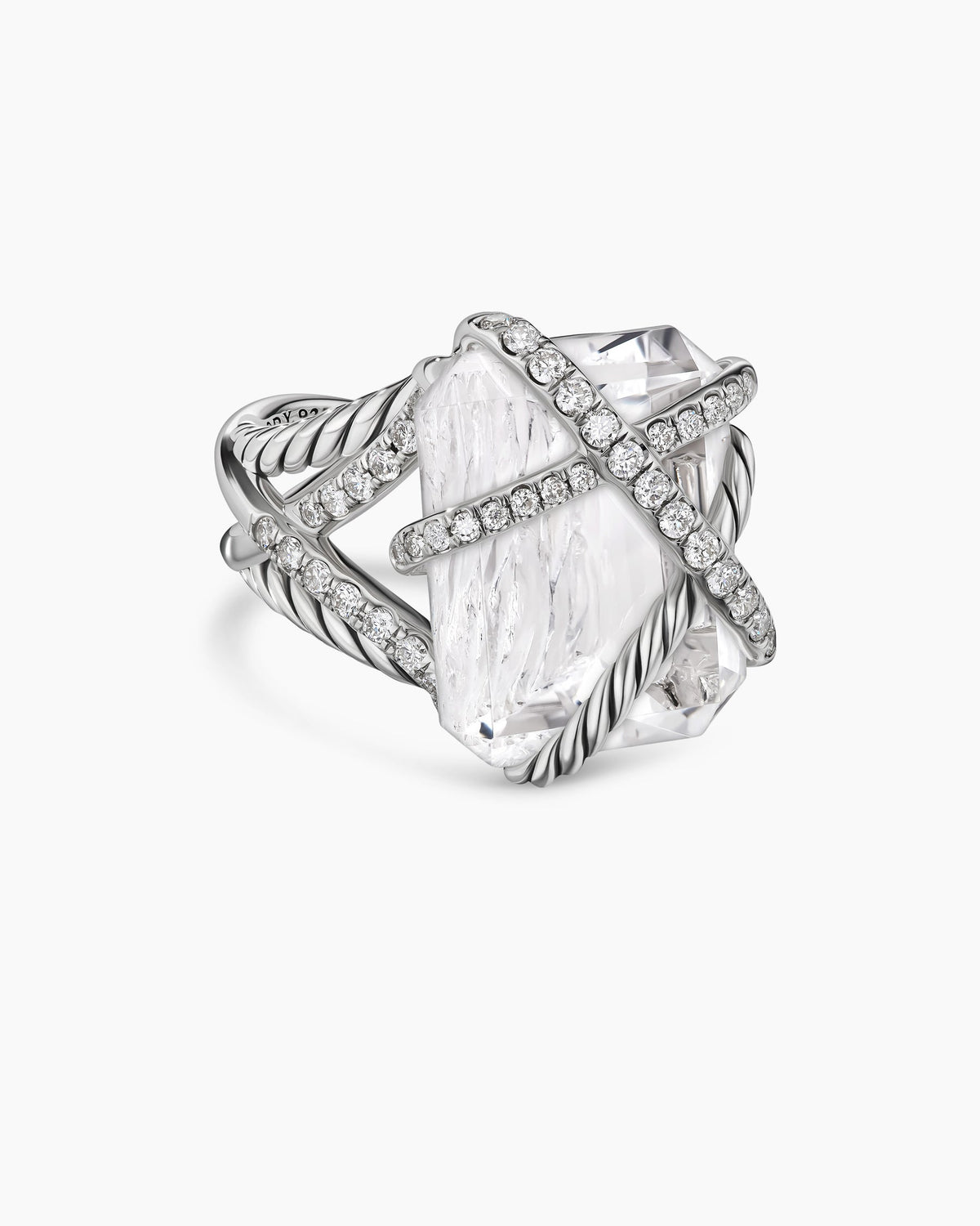 Cable Wrap Ring in Sterling Silver with Crystal and Diamonds, 20.4mm