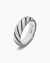 Sculpted Cable Band Ring in Sterling Silver, 6mm