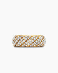Sculpted Cable Band Ring in 18K Yellow Gold with Diamonds, 7.5mm