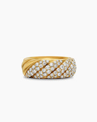 Sculpted Cable Band Ring in 18K Yellow Gold with Diamonds, 7.5mm