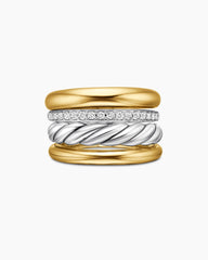 DY Mercer® Four Row Ring in Sterling Silver with 18K Yellow Gold and Diamonds, 13.8mm