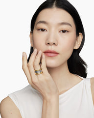 DY Mercer® Four Row Ring in Sterling Silver with 18K Yellow Gold and Diamonds, 13.8mm