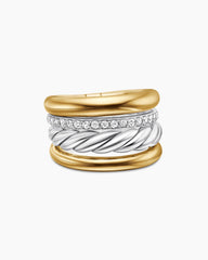 DY Mercer® Four Row Ring in Sterling Silver with 18K Yellow Gold and Diamonds, 13.8mm