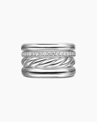 DY Mercer® Four Row Ring in Sterling Silver with Diamonds, 13.8mm