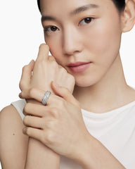 Sculpted Cable Band Ring in Sterling Silver with Diamonds, 7.5mm