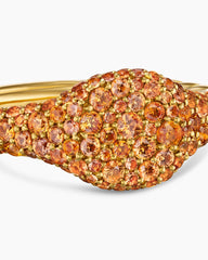 Petite Pavé Pinky Ring in 18K Yellow Gold with Orange Sapphires, 7mm