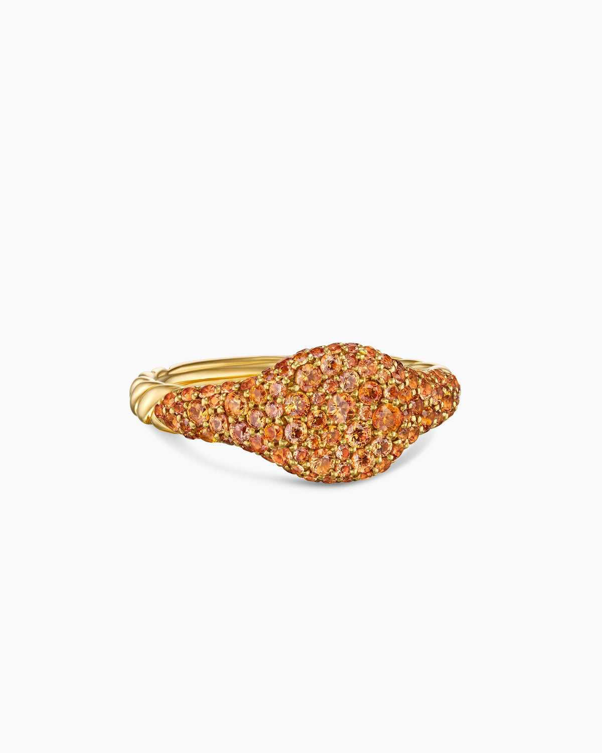 Petite Pavé Pinky Ring in 18K Yellow Gold with Orange Sapphires, 7mm